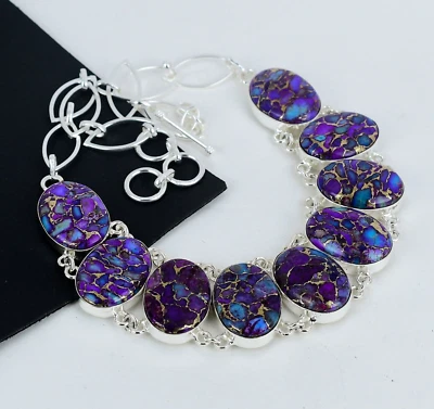 Viola Rame Turchese Gemma Fatto a Mano 925 Argento Sterling Collana Per Regali - Immagine 1 di 4