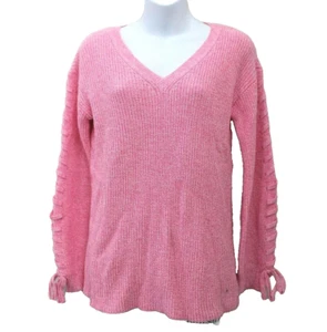 Suéter tejido American Eagle Outfitters manga con cordones cuello en V rosa talla S NUEVO - Imagen 1 de 6