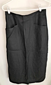 WOMENS NEW BLACK AXIOM 100% LINEN LINED POCKETS MIDI CALF SKIRT SIZE 12 30X30 - Picture 1 of 4