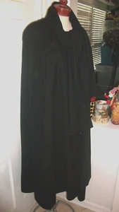 AMAZING VINTAGE ALORNA BLACK WOOL CAPE CLOAK MAXI LENGTH ATTACHED NECK SCARF 0/S - Picture 1 of 9