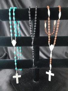 Lot of 3 Prayer Rosary w/Cross Crucifix Aqua Green Blue Black Brown - Picture 1 of 21
