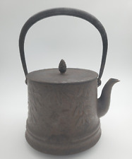 Antique Vintage Japanese Tetsubin Cast Iron Tea Pot Kettle Bamboo Design Signed