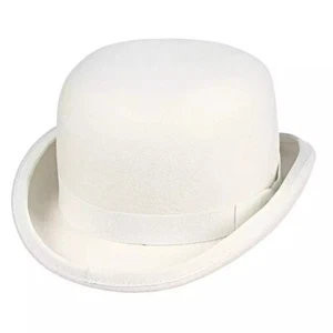 Cappello uomo bianco bowler 100% lana cappello moda fodera raso 4 taglie - Foto 1 di 9