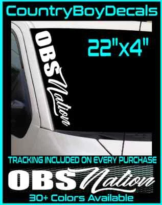 OBS Nation 22" Vinyl Decal Windshield Stance Old Body Style Truck Lifted Lowered - Image 1 of 3