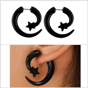 Star Gothic Spiralhorn schwarze Ohrringe Edelstahl - Bild 1 von 10