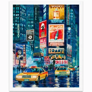 Times Square at Night New York Print from Watercolor Original Painting Artwork - Picture 1 of 11