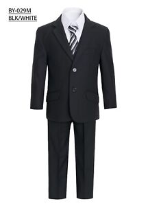 Boy's Suit Pants Vest Shirt Tie 5Pcs Set Two Button Blazer Notch Lapel # BY029