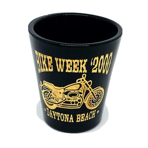 Daytona Beach Bike Week 2000 Shot Glass 2.25in Black Gold Florida Motorcycle - Picture 1 of 5