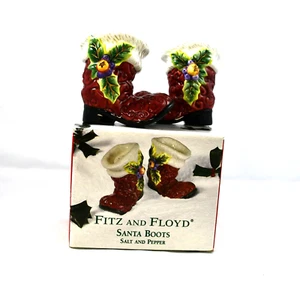 Fitz & Floyd Santa Boots Salt & Pepper Shakers Christmas Holiday Orig. Box EUC - Picture 1 of 5
