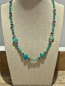 New Gorgeous Amazonite Clover & Amethyst Beaded Necklace With Toggle Clasp - Picture 1 of 8