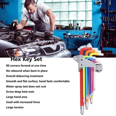 Star Hex Key Set Multi Colour Wrench Chrome Vanadium Steel Long Arms T10-T50 - Image 1 of 4