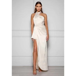 Elle Zeitoune Grace Pearl Satin Halter Neck Sleeveless Cocktail Gown Size XS NWT - Picture 1 of 8