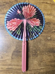 Collapsible Cockade Foldaway Fan with Plastic Handle Collectible TEARS IN PAPER - Picture 1 of 9
