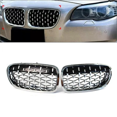 Chrome Front Kidney Grill Diamond Grille For BMW 5 Series F18 F10 2010-2017 - Изображение 1 из 4