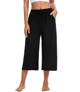 Capris for Women Casual Sweat Pants Loose Pajamas Drawstring Shorts Wide Leg ... - Picture 1 of 6