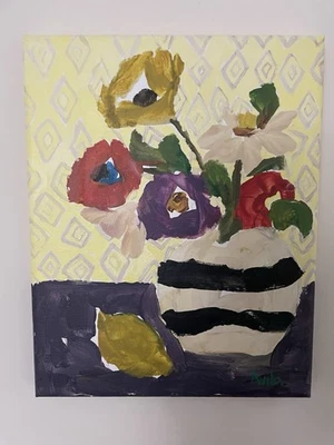 Pintura Acrílica Original, 8x10, Jarrón Rayas y Bodegón Limón"María Ávila Foto 1 de 3