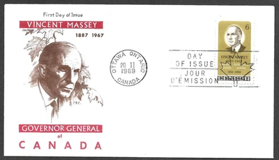 CANADA FDC 1969 VINCENT MASSEY STAMP SCOTT #491 FIRST DAY OF ISSUE JACKSON Foto 1 de 2
