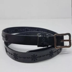 Dockers Black Leather Belt Womens Large Embroidered Bronze Tone Buckle - Picture 1 of 1