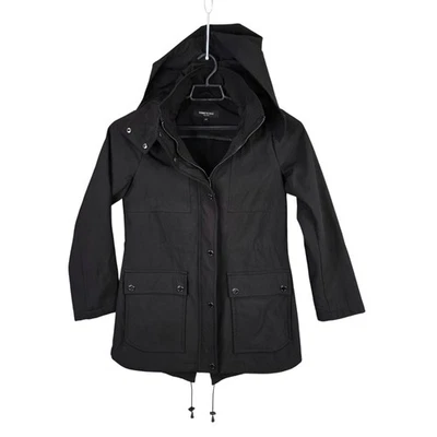 Abrigo para mujer Kenneth Cole negro Softshell Anorak capucha extraíble cremallera completa talla S Foto 1 de 4