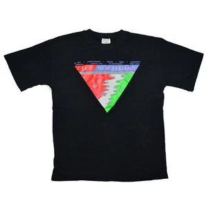 Vintage Ski New Zealand Tee Size Medium M Black Single Stitch Neon 90's T Shirt - Picture 1 of 9