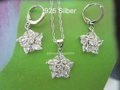 925 Silber Schmuck Set Weißer  See Stern Halskette Anhänger Creolen Zirkon - Bild 1 von 4