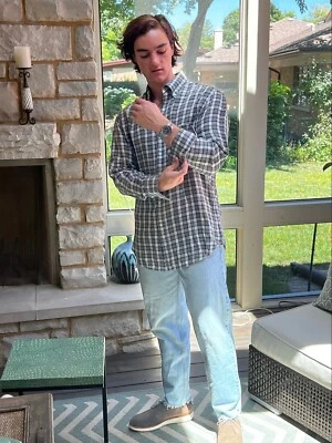 Brunello Cucinelli Mens Linen Button Down Check Pattern Shirt Size XL - Image 1 of 4