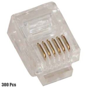 300 Pcs RJ12 6P6C Telephone Phone Line Plug Connector For Stranded Round Wire