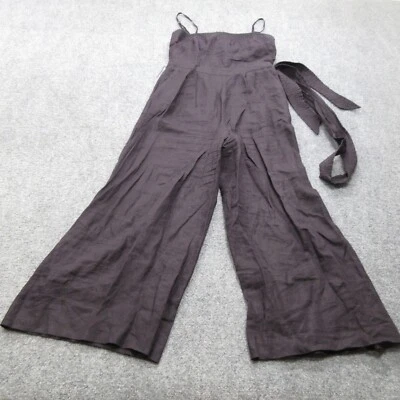 Macacão J Crew feminino 31 azul perna larga linho casual sem mangas com cinto - Imagem 1 de 4