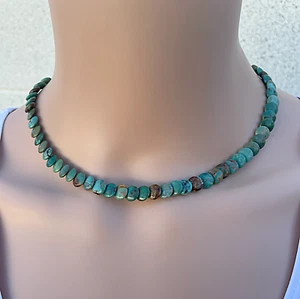 16"-18" Natural Elisa Turquoise Coin Overlay Necklace - Picture 1 of 3