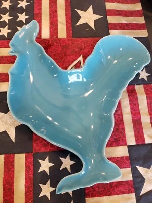 Large Rooster Shaped Dish Farmhouse Decor Rustic Blue chicken Centerpiece - Image 1 of 4