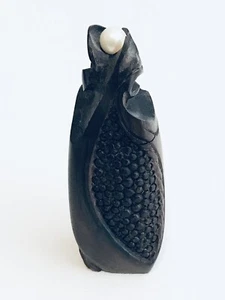 Vintage Fine Hand Carved Wood Wooden Bottle /w Pearl and Great Detail - Picture 1 of 8
