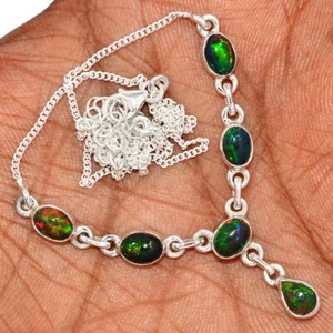 Natural Chalama Black Opal 925 Sterling Silver Necklace Jewelry SN18970 - Picture 1 of 1