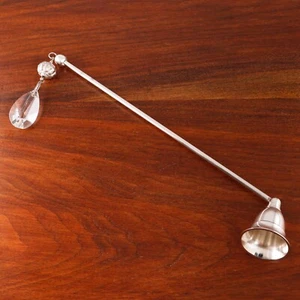 AMERICAN SILVER PLATE CANDLE SNUFFER LONG HANDLE GLASS JEWEL & DECORATIVE BALL - Picture 1 of 6