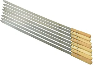 25619 23 Inch Long 5/8 Inch Wide 2mm Thin Stainless Steel BBQ skewers 8 pc - Picture 1 of 10