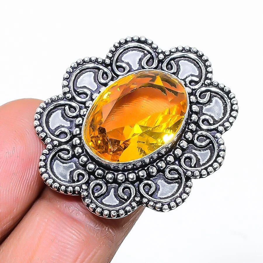 Yellow Citrine Gemstone Handamade 925 Sterling Silver Jewelry Ring Size 7 (US) - Image 1 of 1