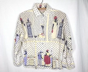 Vtg 50s Novelty Print Cotton Shirt Rhinestone Detail Calypso Black Women M Rare - Picture 1 of 18