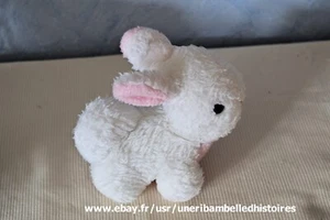 Lapin marque NOUNOURS, rose et blanc, Vintage ,haut 16cm , long 15 cm - Photo 1/5