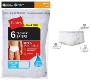 Hanes Briefs 6-Pack Men XL Tagless Tighty-Whitey Comfort Soft Waistband Wicking - Picture 1 of 8