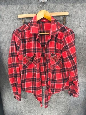 Camisa corta Bongo roja a cuadros manga larga con bolsillos tachonados para mujer talla XL Foto 1 de 4