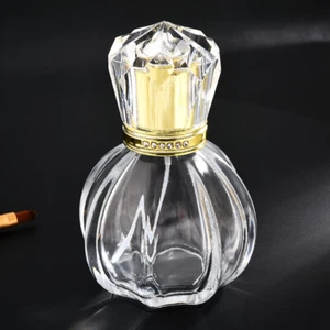 50ml Empty Oval Glass Perfume Spray Bottle Crystal Cap Gold - Picture 1 of 4