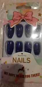 Barode GLUE-On Nails Coffin Navy Blue - Picture 1 of 1