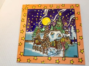 Arte Azulejos Colgante de Pared Vintage Cerámica Pintada a Mano Firmada Casa de Navidad B - Imagen 1 de 5