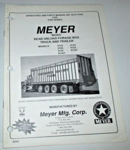 Meyer 9100 Series Rear Unload Forage Box Truck &Trailer Operators & Parts Manual - Picture 1 of 3