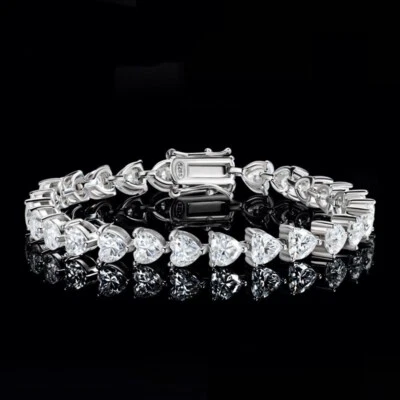 3mm D VVS1 Heart Cut Moissanite Tennis Chain Bracelet Women 925 Sterling Silver - Image 1 of 4