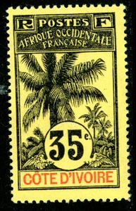 French Colonies 1906 Ivory Coast 35¢ Black/Yellow Scott #30 Mint G392 - Picture 1 of 6