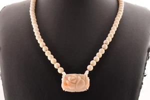 Sterling Silver angel skin coral carved "rose" Necklace (99.0ct), Certificate. - Picture 1 of 24