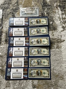 6 Two Dollars ($2) Unc. Colorized Notes In Binders And 1 One Dollar Note - Picture 1 of 9
