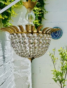 18 x 17" Antique Semi Flush Petite French Crystal Chandelier Light, Feather Rim - Picture 1 of 8