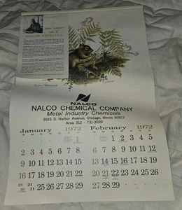 Nalco Chemical Company Chicago IL Calendar 1972 James Lockhart Wildlife - Picture 1 of 5