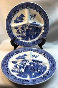 *2* GORGEOUS Vintage PETRUS REGOUT & CO-MAASTRICHT Blue Willow Divided Plates - Picture 1 of 4